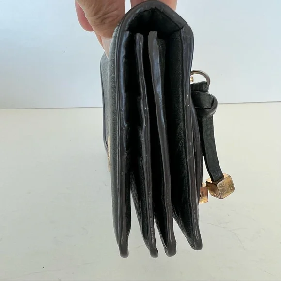 ♦️SOLD♦️TOUS Rose Collection Dark Green Pebbled Calfskin Leather Front Logo Flap - Picture 3 of 13